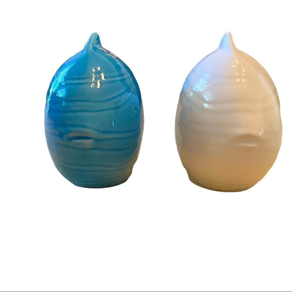 Coastal Ceramic Fish Salt and Pepper Shakers White and Blue